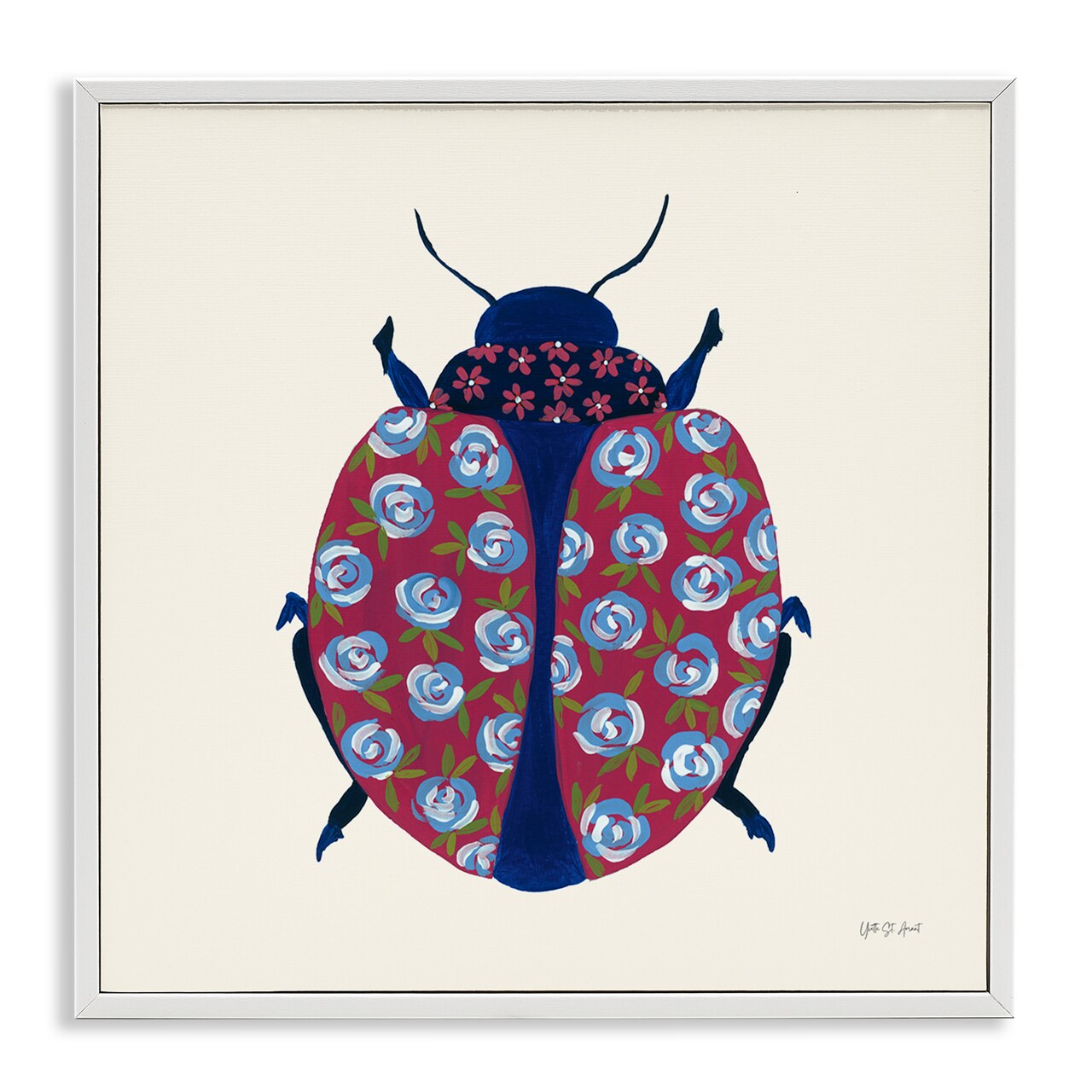 Stupell Industries Rose Blooming Beetle Framed Giclee Wall Art Design by Yvette St. Amant
